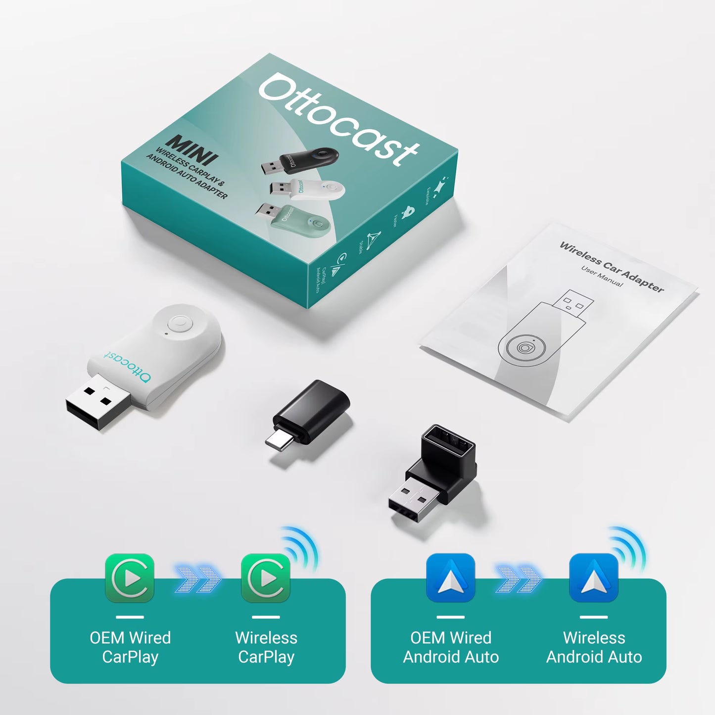 2025 New  MINI Wireless Android Auto Carplay Adapter Box Bluetooth Car Accessories for Iphone for Samsung Google Phone