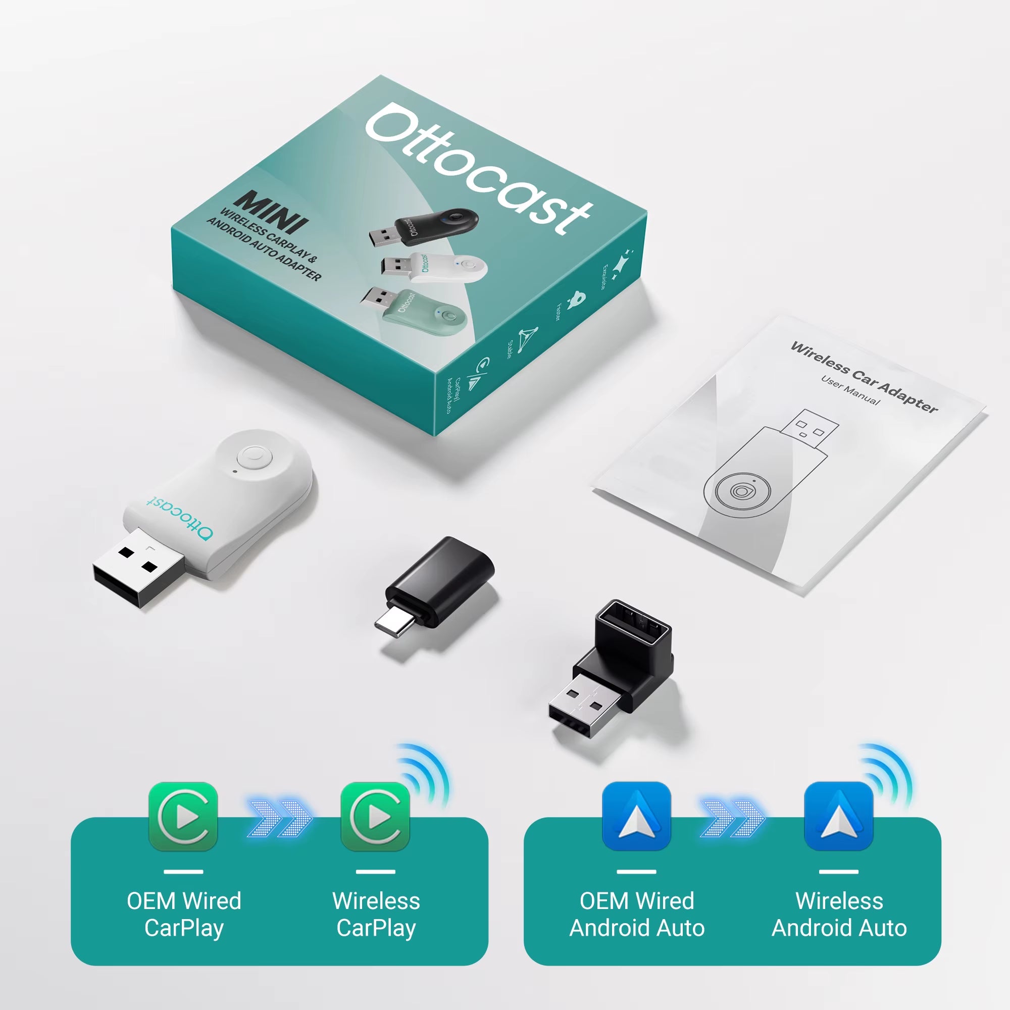 2025 New  MINI Wireless Android Auto Carplay Adapter Box Bluetooth Car Accessories for Iphone for Samsung Google Phone