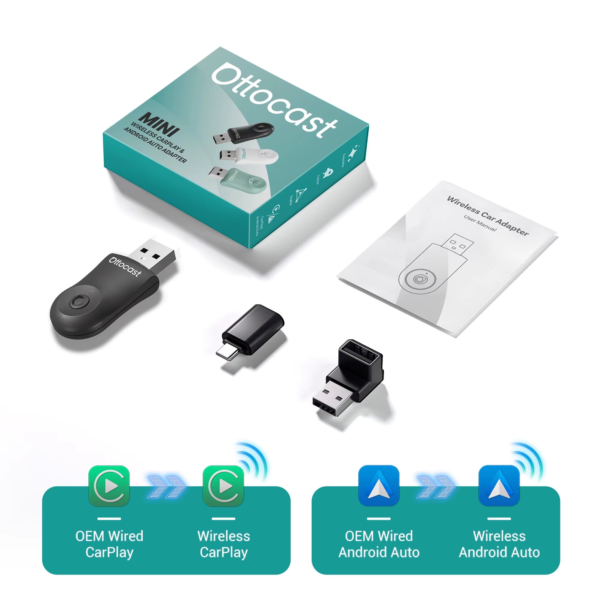 2025 New  MINI Wireless Android Auto Carplay Adapter Box Bluetooth Car Accessories for Iphone for Samsung Google Phone